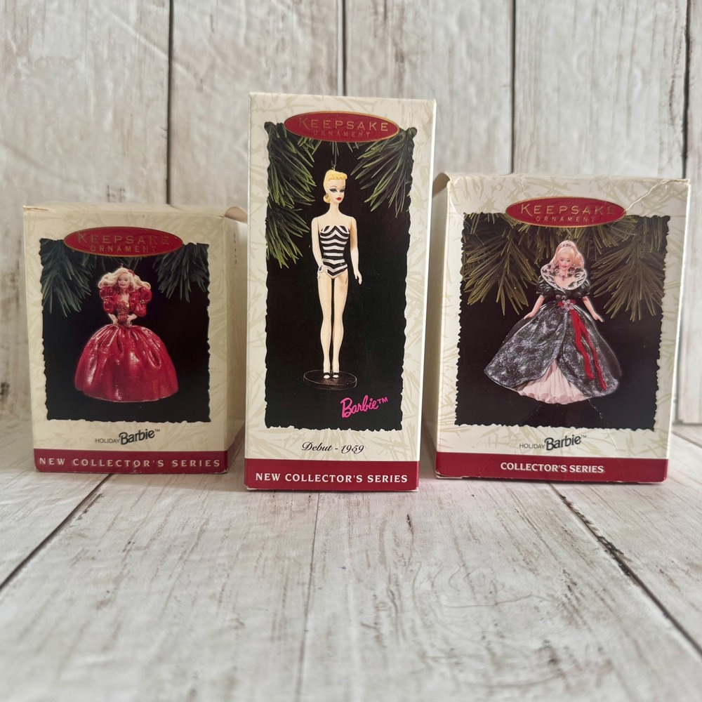 Hallmark Keepsake Barbie Ornament Lot 1993 1994 1996 Holiday & Debut 1959 Series